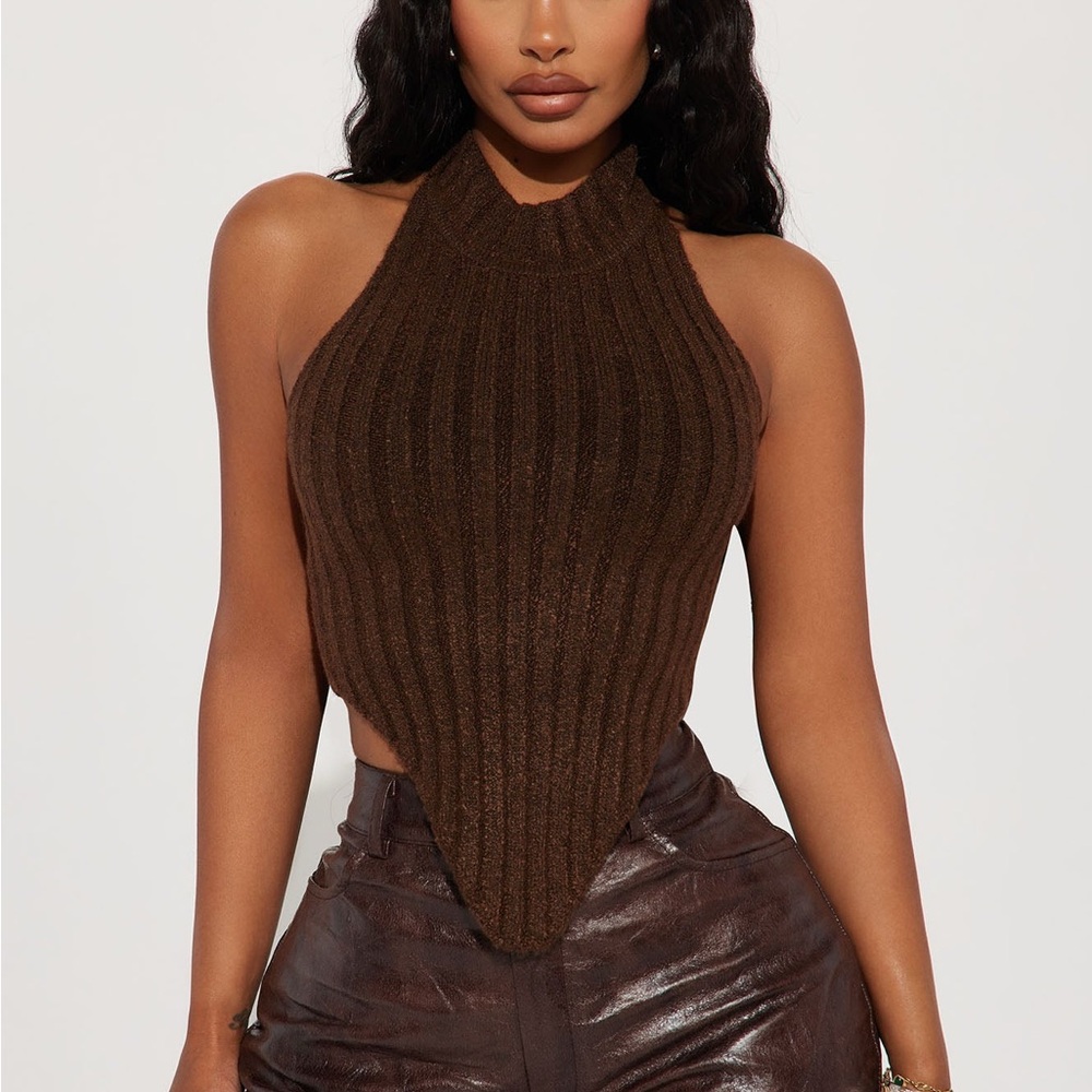 Brown Ribbed Halter Top